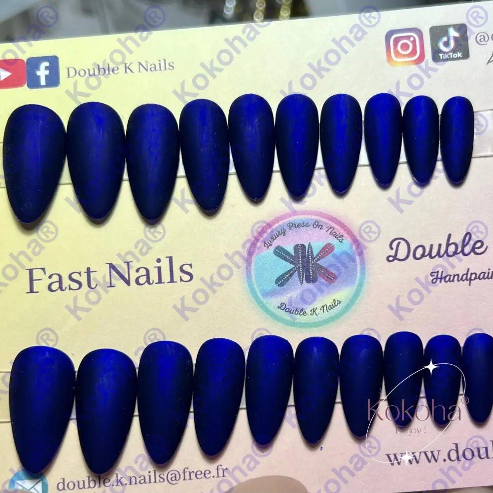 Press On Nails Fast Nails F006 Bleu Nuit Mat Dessous Pailleté