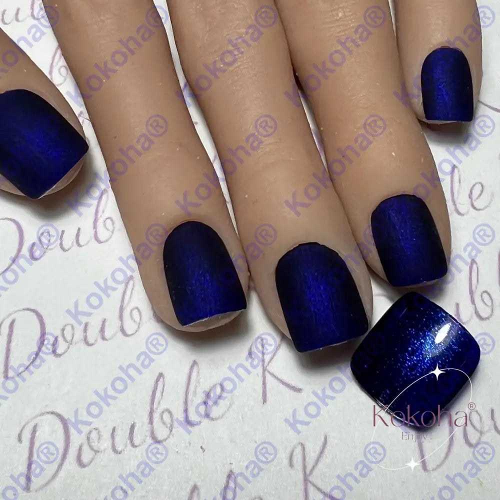 Press On Nails Fast Nails F006 Bleu Nuit Mat Dessous Pailleté