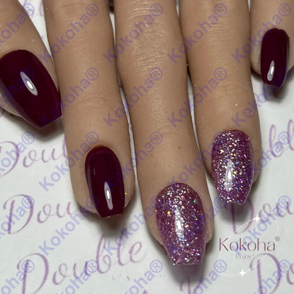 Press On Nails Fast Nails F007 Bordeaux Et Paillettes Brillant Coffin S Désign