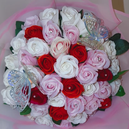 Bouquet 45 Roses de savon multicolore avec emballage