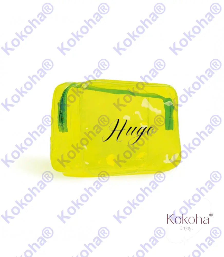 Trousse de toilette néon transparente personnalisée - Jaune - trousse personnaliséE